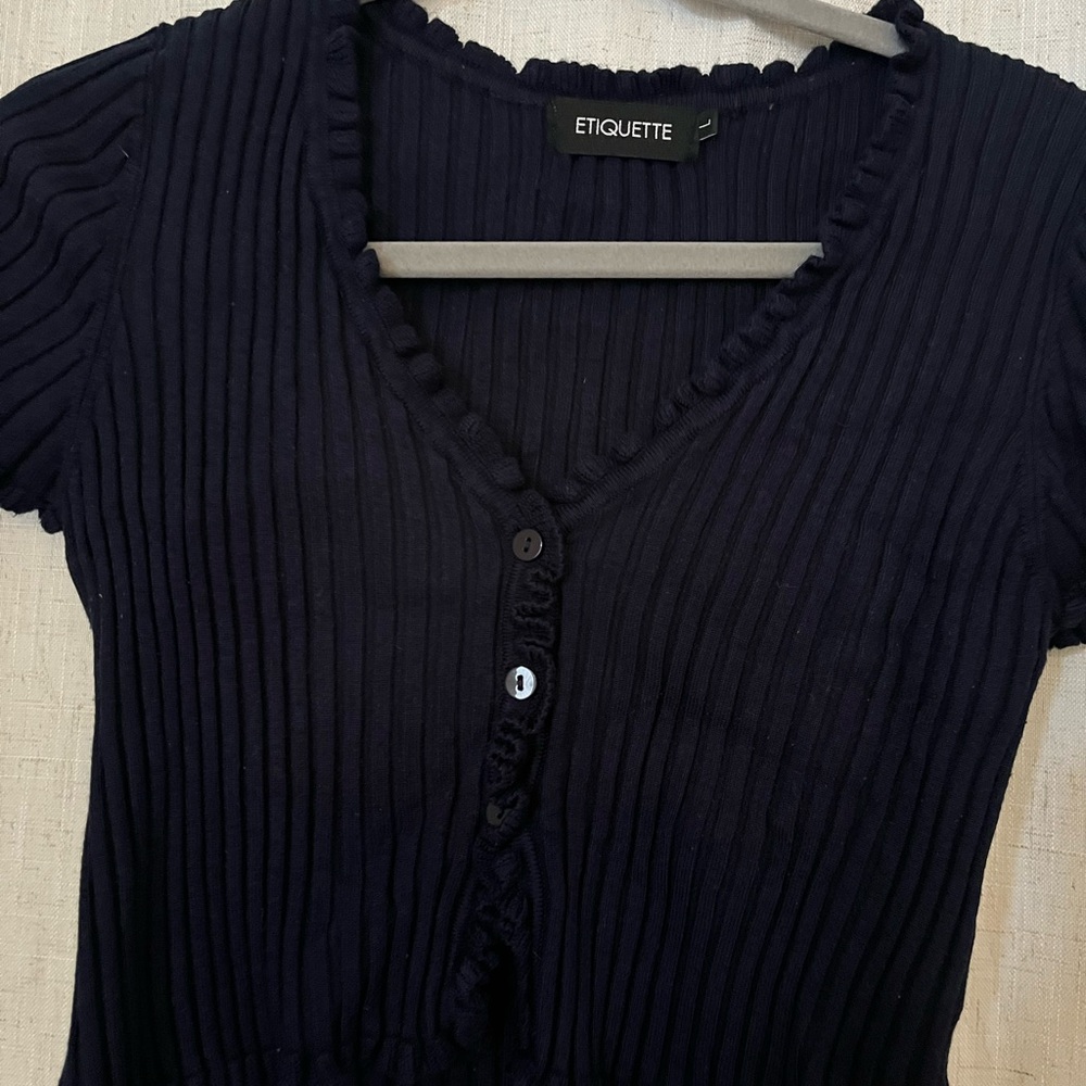 Navy Ribbed Crop Top - Picture 3 of 4
